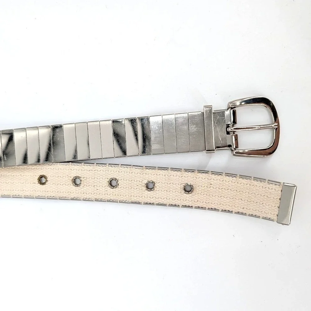 Disco Ball Silver Tone Metal Plate Chain Belt Metallic Mirror 33 Inch Reflecive